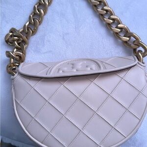 Tory Burch Mini Fleming Soft Crescent Shoulder Bag - New Cream